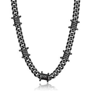 Barbed Wire Cuban Necklace for Men Black Gothic Trendy